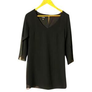A. Byer Black Chiffon 3/4 Bell Sleeves Pencil Dress V Neck Small Knee Length